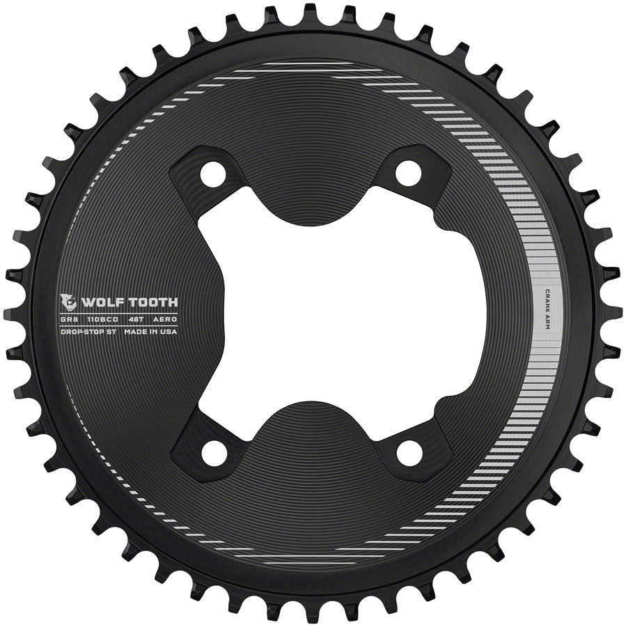 Wolf Tooth Aero 110 Asymmetric BCD Chainring - 48t, 110 Asymmetric BCD - 4-Bolt - For Shimano GRX 800 Series - Black - Take Off - No Packaging