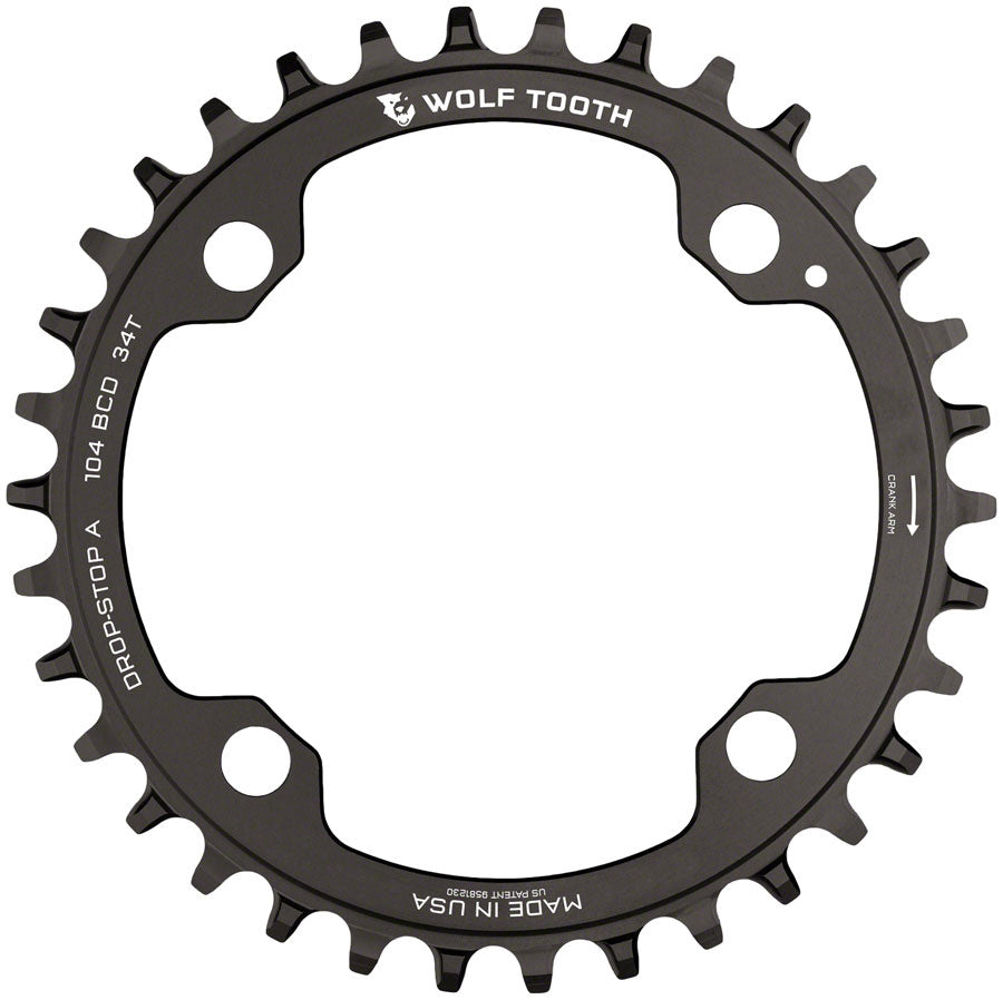 Wolf Tooth Components 34t 104bcd Drop-Stop Chainring, Black
