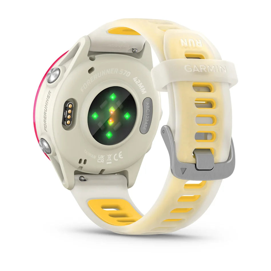 Forerunner® 570 - 42mm Raspberry Aluminum with Translucent Bone/Mango Band