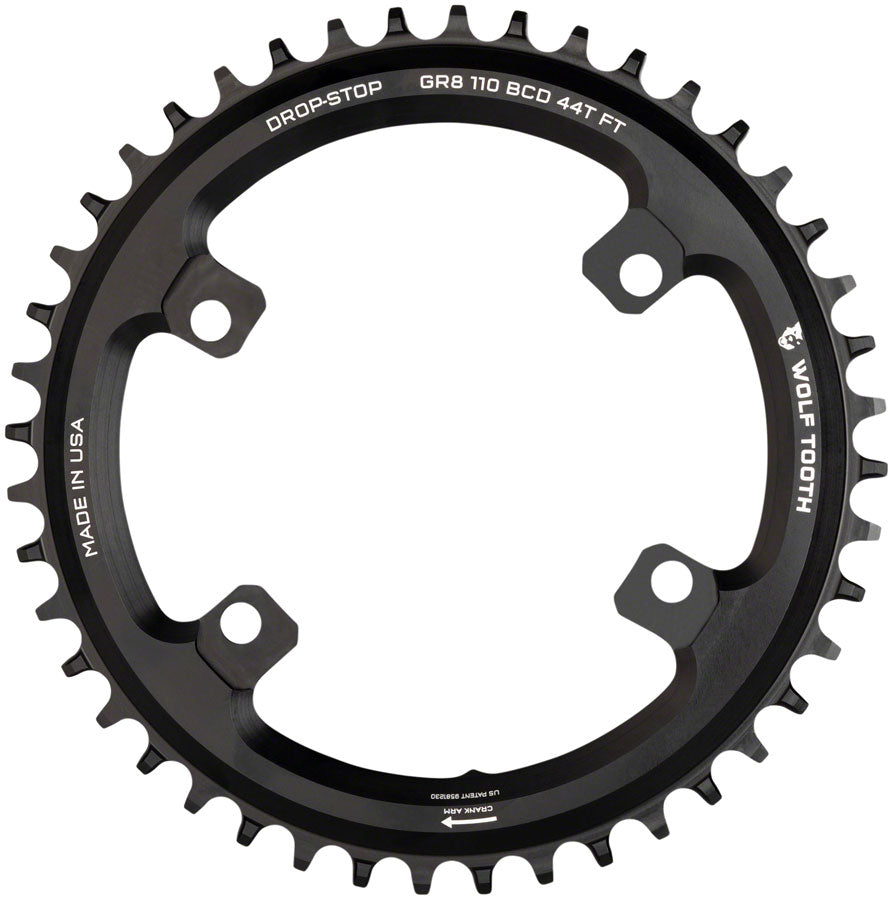 Wolf Tooth Shimano 110 Asymmetric BCD Chainring - 36t, 110 Asymmetric BCD, 4-Bolt, Drop-Stop B, For Shimano GRX Cranks, Black