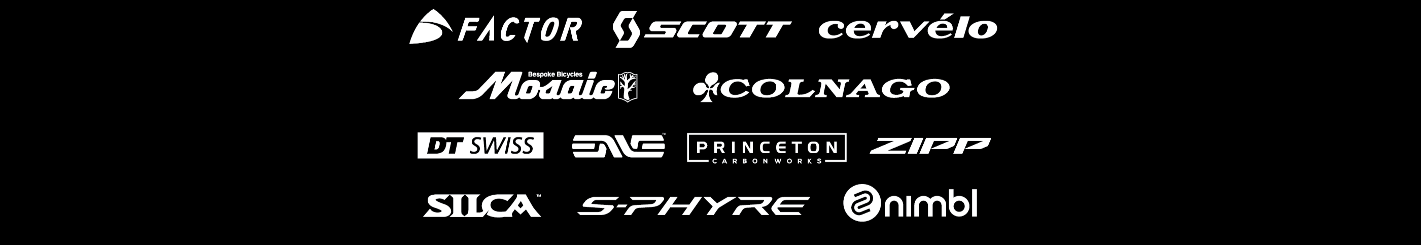 Collection of bicycle brand logos on a white and black background